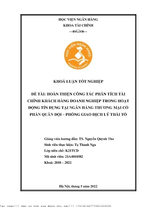Hoàn thiện phân tích tài chính doanh nghiệp trong hoạt