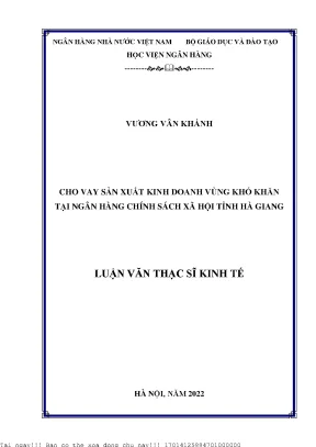 Phát Triển Cho Vay Sản Xuất Kinh Doanh Vùng Khó Khăn Tại