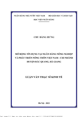 Mở Rộng Tín Dụng Tại Ngân Hàng Nông Nghiệp Và Phát Triển