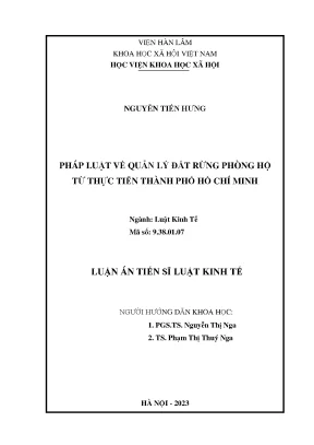 Nghiên Cứu Pháp Luật Quản Lý Đất Rừng Phòng Hộ Tại Thành