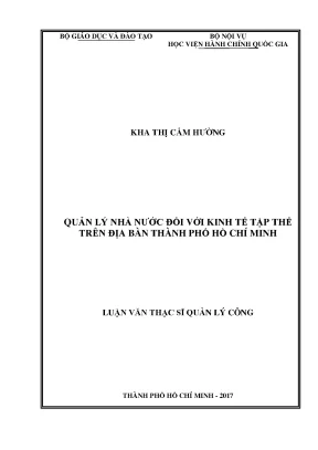 Quản Lý Nhà Nước Đối Với Kinh Tế Tập Thể Tại Thành Phố 