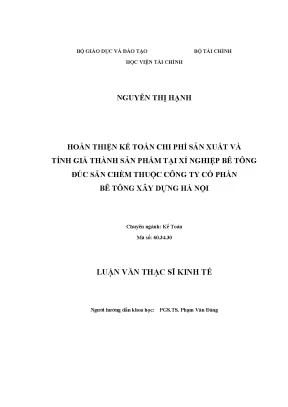 Hoàn thiện kế toán chi phí sản xuất và tính giá thành