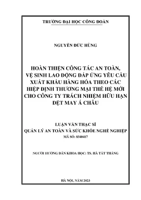 Cải Thiện An Toàn Vệ Sinh Lao Động Đáp Ứng Xuất Khẩu 
