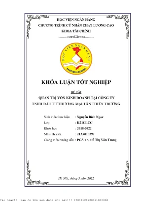 Quản Trị Vốn Kinh Doanh Tại Công Ty TNHH Đầu Tư Thương