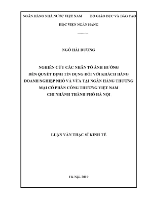 Nghiên Cứu Các Nhân Tố Ảnh Hưởng Đến Quyết Định Tín Dụng