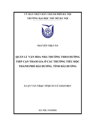 Quản Lý Văn Hóa Nhà Trường Tiểu Học Theo Hướng Tiếp Cận 