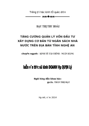 Tăng Cường Quản Lý Vốn Đầu Tư Xây Dựng Từ Ngân Sách Nhà