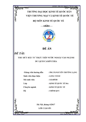 Thu Hút Đầu Tư Nước Ngoài Vào Ngành Du Lịch Campuchia: