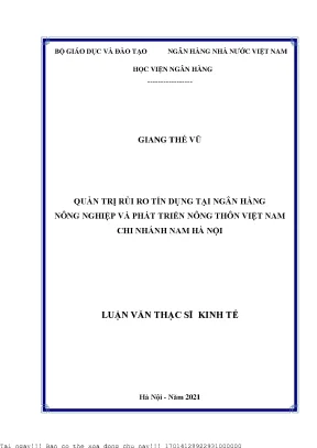 Quản Trị Rủi Ro Tín Dụng Tại Ngân Hàng Nông Nghiệp Việt Nam