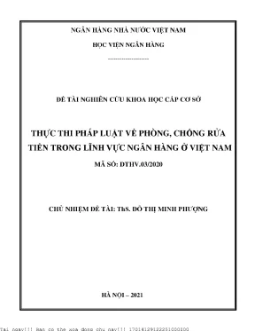 Nghiên Cứu Pháp Luật Phòng Chống Rửa Tiền Trong Ngành