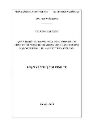 Quản Trị Rủi Ro Trong Hoạt Động Môi Giới Chứng Khoán Tại
