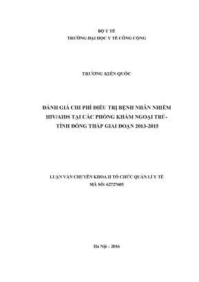 Đánh Giá Chi Phí Điều Trị Bệnh Nhân Nhiễm HIV/AIDS Tại 