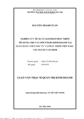 Giải Pháp Phát Triển Tín Dụng Cho Vay Đối Với Hộ Kinh