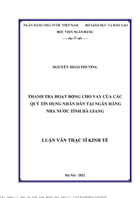 Thanh Tra Hoạt Động Cho Vay Của Quỹ Tín Dụng Nhân Dân