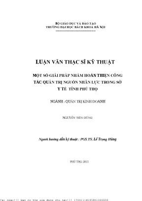 Một số giải pháp nhằm hoàn thiện ông tác quản trị nguồn nhân lực trong sở y tế tỉnh phú thọ