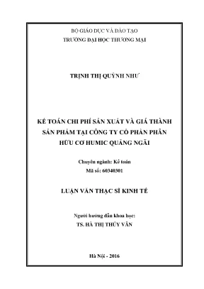 Kế Toán Chi Phí Sản Xuất và Giá Thành Sản Phẩm tại Công