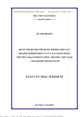 Quản Trị Rủi Ro Tín Dụng Trong Cho Vay Doanh Nghiệp Nhỏ