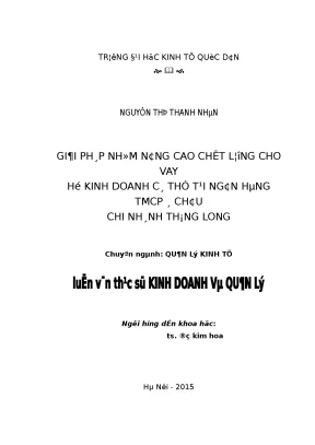 Nâng Cao Chất Lượng Cho Vay Hộ Kinh Doanh Cá Thể Tại