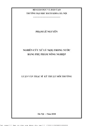 Nghiên Cứu Xử Lý Ni(II) Trong Nước Bằng Phụ Phẩm Nông Nghiệp