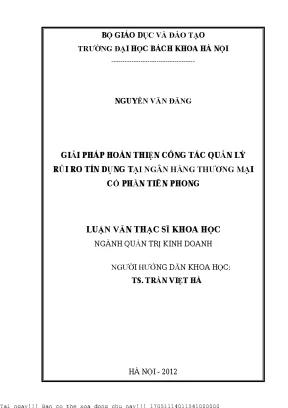 Giải Pháp Quản Lý Rủi Ro Tín Dụng Tại Ngân Hàng TMCP