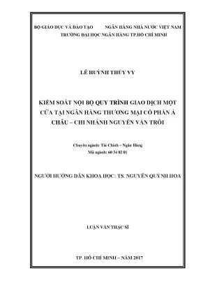 Kiểm Soát Nội Bộ Quy Trình Giao Dịch Một Cửa Tại Ngân