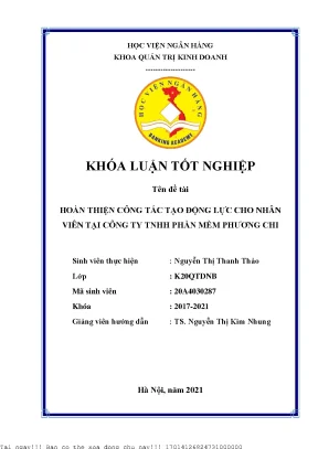 Cải Thiện Động Lực Nhân Viên Tại Công Ty TNHH Phần Mềm