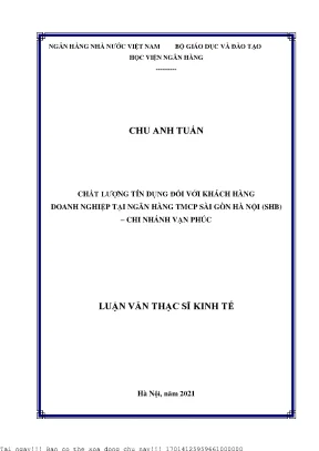 Chất lượng tín dụng doanh nghiệp tại Ngân hàng SHB Vạn Phúc