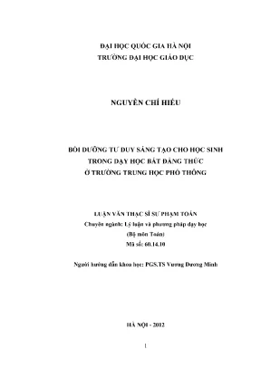 Phát Triển Tư Duy Sáng Tạo Trong Dạy Học Bất Đẳng Thức Ở 