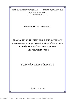 Quản Lý Rủi Ro Tín Dụng Trong Cho Vay Doanh Nghiệp Tại