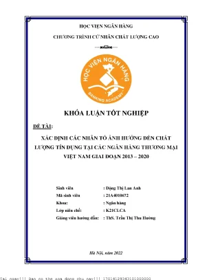 Nhân Tố Ảnh Hưởng Đến Chất Lượng Tín Dụng Tại Ngân Hàng