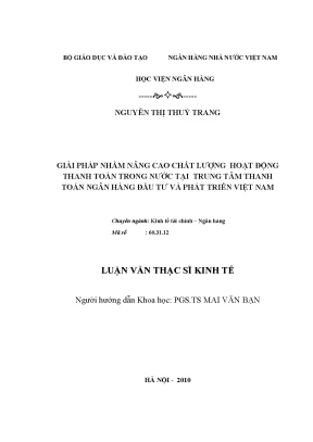 Giải Pháp Nâng Cao Chất Lượng Hoạt Động Thanh Toán Tại BIDV