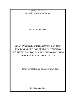Quản Lý Giáo Dục Phòng Ngừa Bạo Lực Học Đường Tại Trường