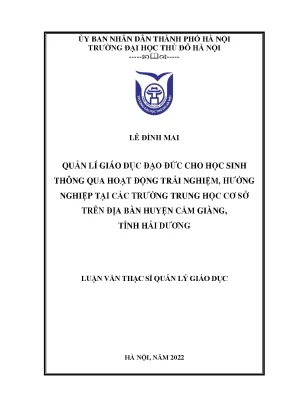 Quản Lý Giáo Dục Đạo Đức Cho Học Sinh Qua Hoạt Động Trải 