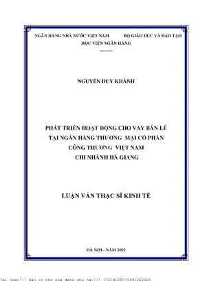 Phát Triển Hoạt Động Cho Vay Bán Lẻ Tại Ngân Hàng Thương