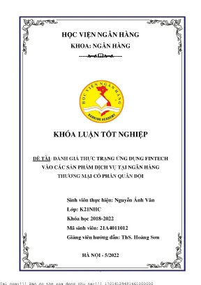 Đánh Giá Ứng Dụng Fintech Trong Sản Phẩm Dịch Vụ Ngân