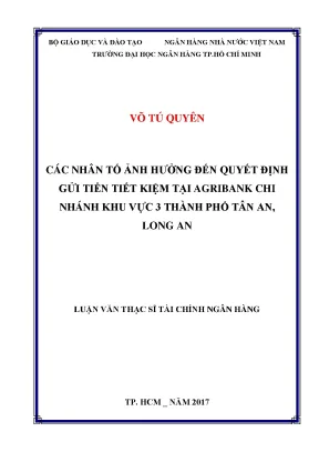 Các Nhân Tố Ảnh Hưởng Đến Quyết Định Gửi Tiền Tiết Kiệm