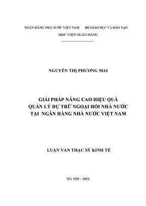 Giải Pháp Nâng Cao Hiệu Quả Quản Lý Dự Trữ Ngoại Hối Tại