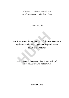 Quản Lý Nhân Lực Tại Bệnh Viện Sản Nhi Trà Vinh: Thực 