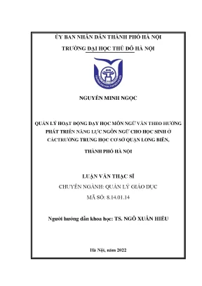 Quản Lý Dạy Học Môn Ngữ Văn Tại Trường Trung Học Cơ Sở 
