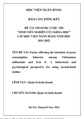 Yếu tố ảnh hưởng đến ý định tiêu dùng xanh của thế hệ