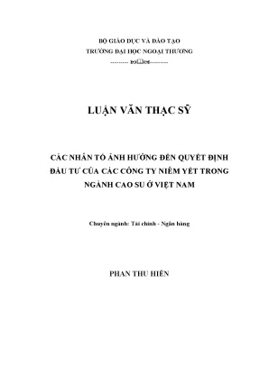 Các Nhân Tố Ảnh Hưởng Đến Quyết Định Đầu Tư Của Các Công