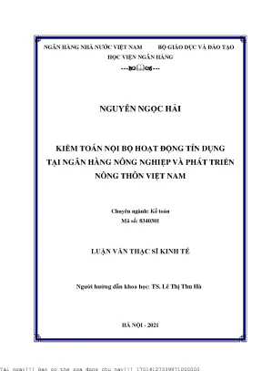 Kiểm Toán Nội Bộ Hoạt Động Tín Dụng Tại Ngân Hàng Nông
