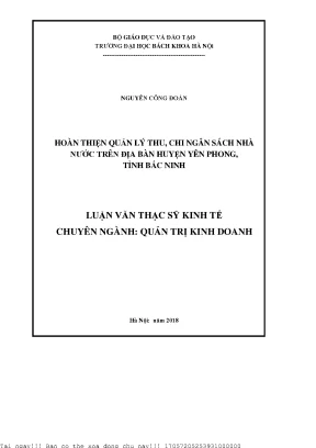 Hoàn thiện quản lý thu chi ngân sách nhà nước tại huyện