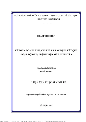 Kế Toán Doanh Thu và Chi Phí Tại Bệnh Viện Mắt Hưng Yên
