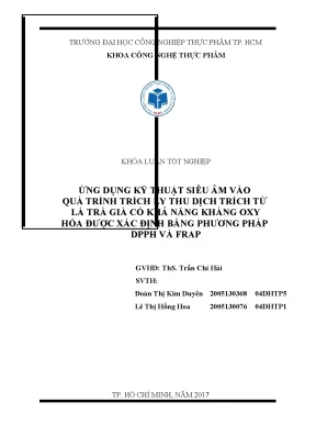 Ứng dụng kỹ thuật siêu âm vào quá trình trích ly thu dịch