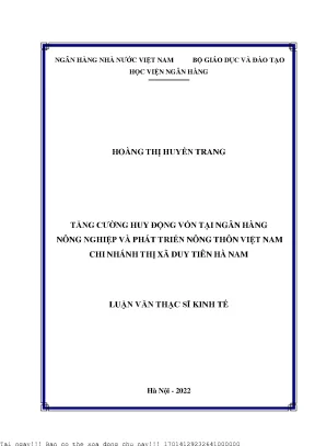 Tăng Cường Huy Động Vốn Tại Agribank Chi Nhánh Duy Tiên