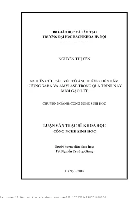 Nghiên Cứu Yếu Tố Ảnh Hưởng Đến GABA Và Amylase Trong