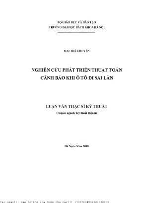 Nghiên Cứu Thuật Toán Cảnh Báo Ô Tô Đi Sai Làn Tại Hà Nội
