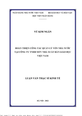 Hoàn thiện quản lý vốn nhà nước tại Công ty TNHH MTV Nhà
