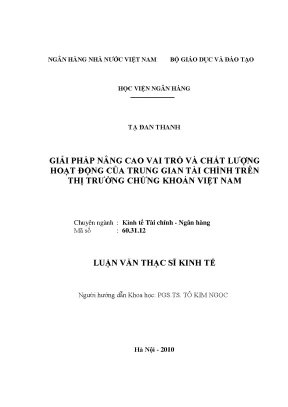 Giải Pháp Nâng Cao Chất Lượng Trung Gian Tài Chính Trên